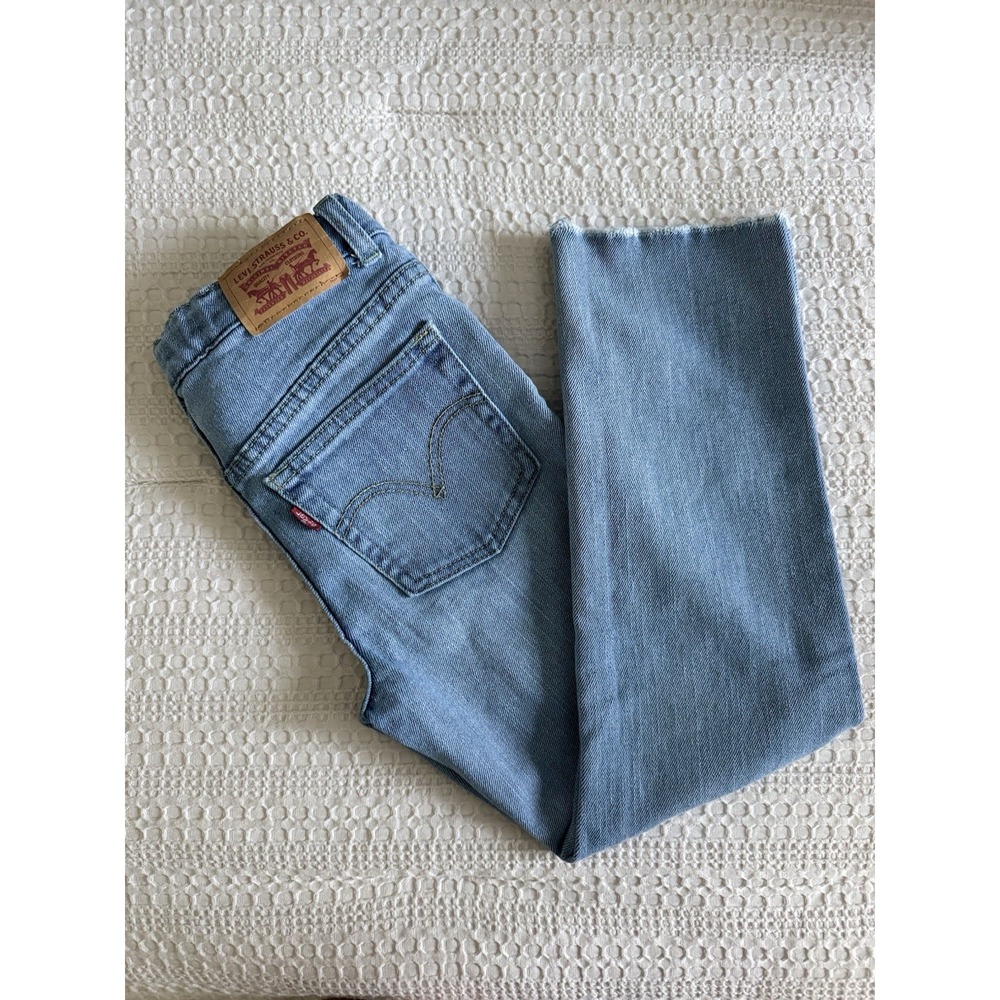 Levi's Girls  8 High Rise Ankle Straight Light Blue Denim Jeans Raw Hem (B2)